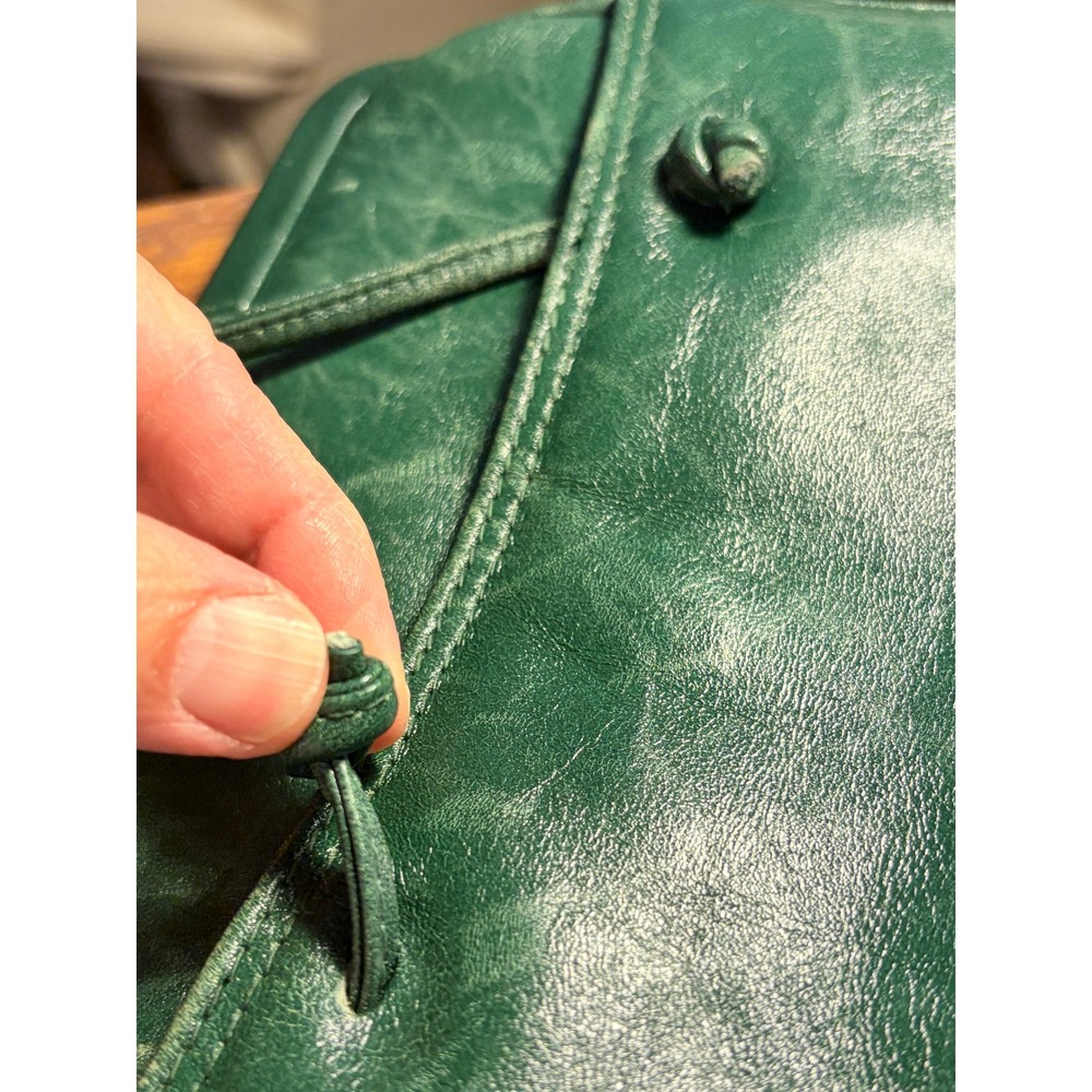 Ganson Vintage Green Leather Crossbody Frame Bag Gold Hardware Kiss Lock Retro - Picture 6 of 15